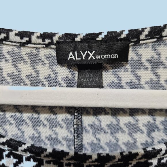 RETRO BLACK & WHITE HOUNDSTOOTH LIGHTWEIGHT SWEATER ROLL TAB CHIC TOP 3X - Picture 6 of 6